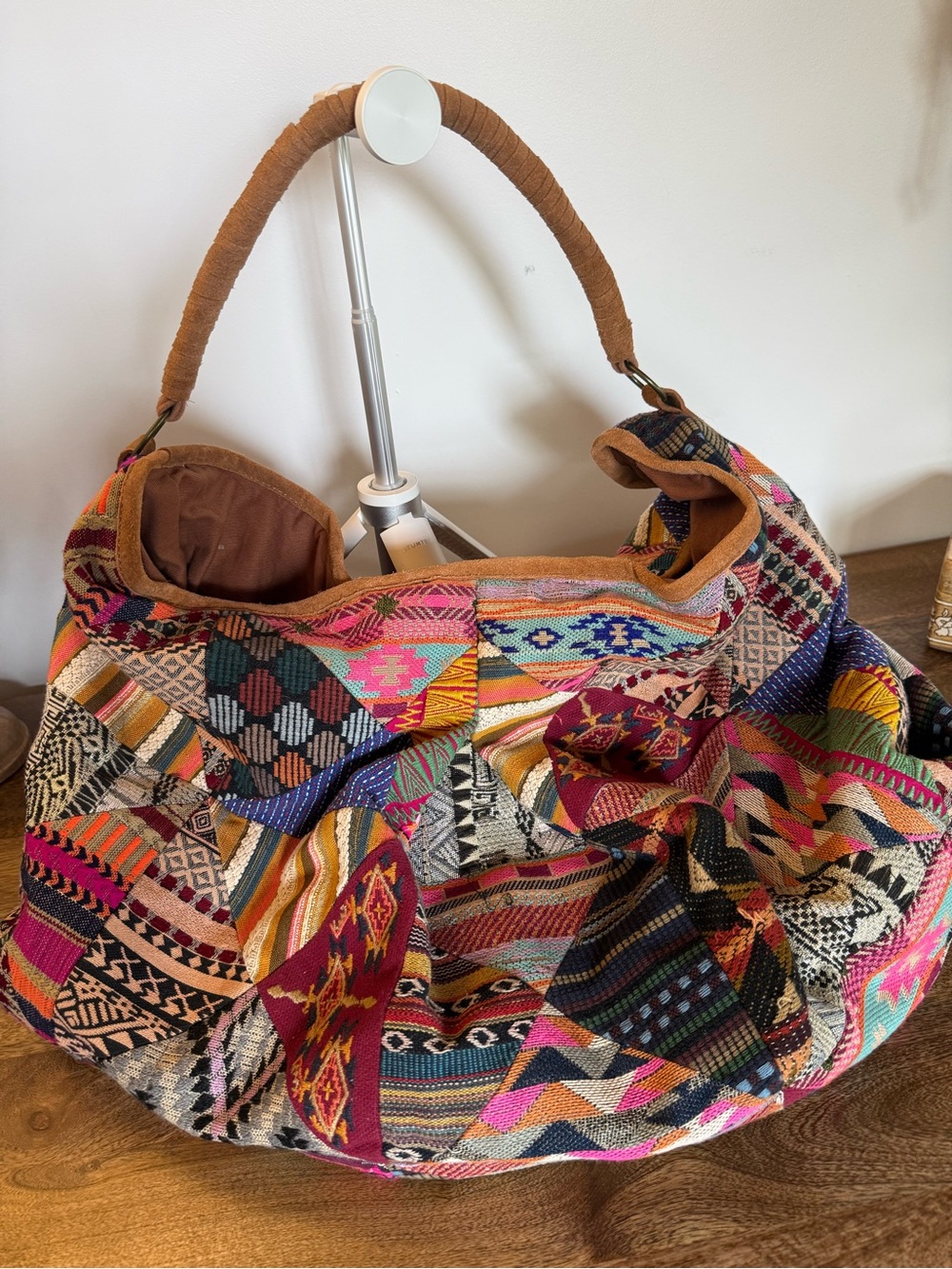 Oversized Free People Boho Patchwork Hobo Bag Slouchy Colorful Tote
